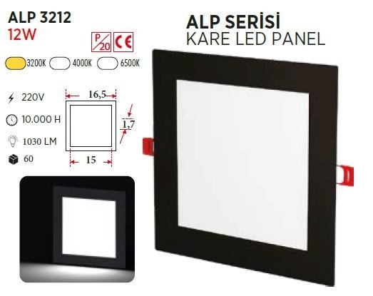 PANEL LED 12 W 3200K G.IŞIGI SİYAH KASA