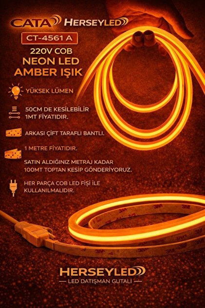 NEON LED COB 220V AMBER YAPIŞKANLI
